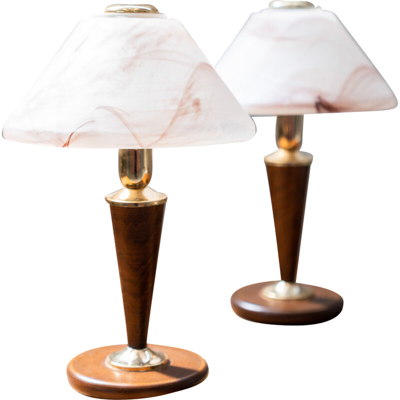 Pair of vintage Murano glass mushroom table lamps, 1970s