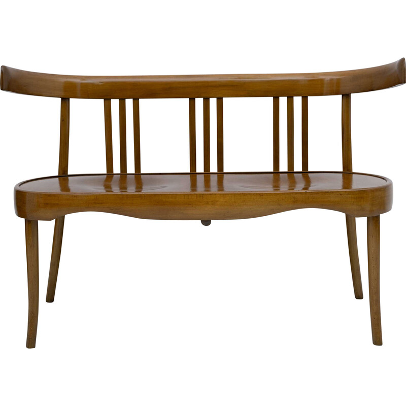 Italian vintage curved wood Loveseat bench by Antonio Volpe, 1940s