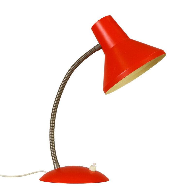 Lampe de bureau orangé et rouge en métal - 1960