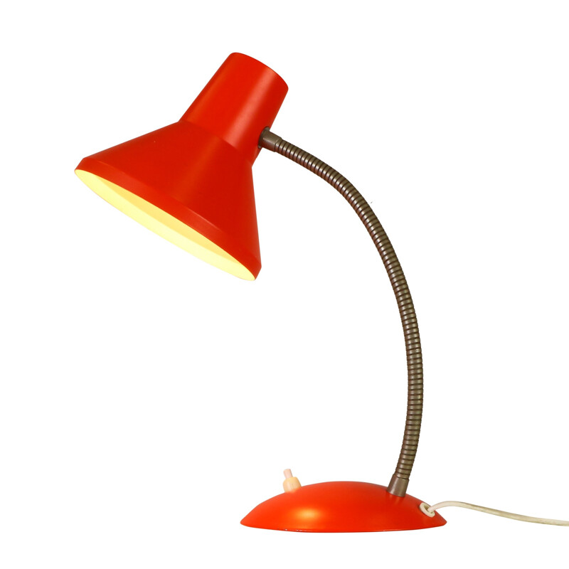 Lampe de bureau orangé et rouge en métal - 1960
