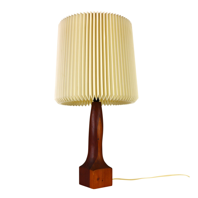 Organic wooden table light with harmonica style shade - 1960s