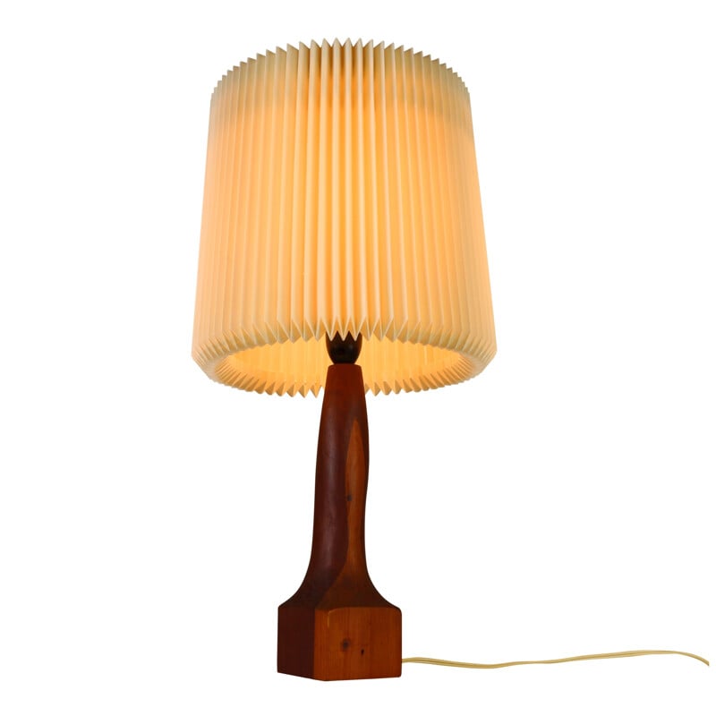 Organic wooden table light with harmonica style shade - 1960s