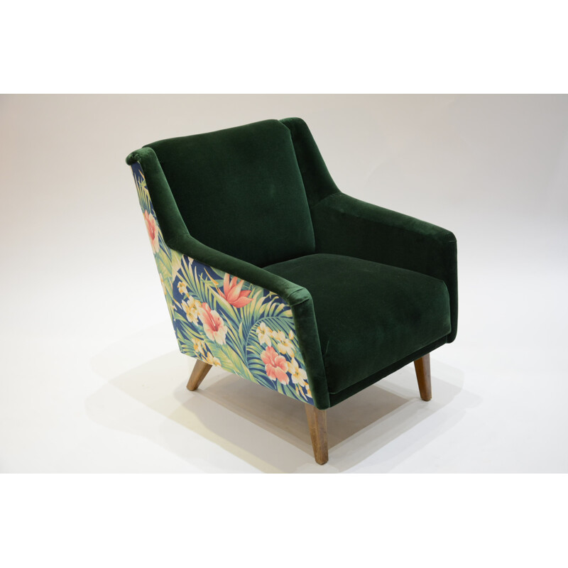 Tropical patterned green Soviet armchair - 1960s