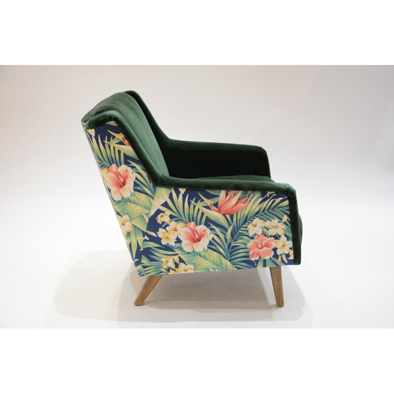 Tropical patterned green Soviet armchair - 1960s