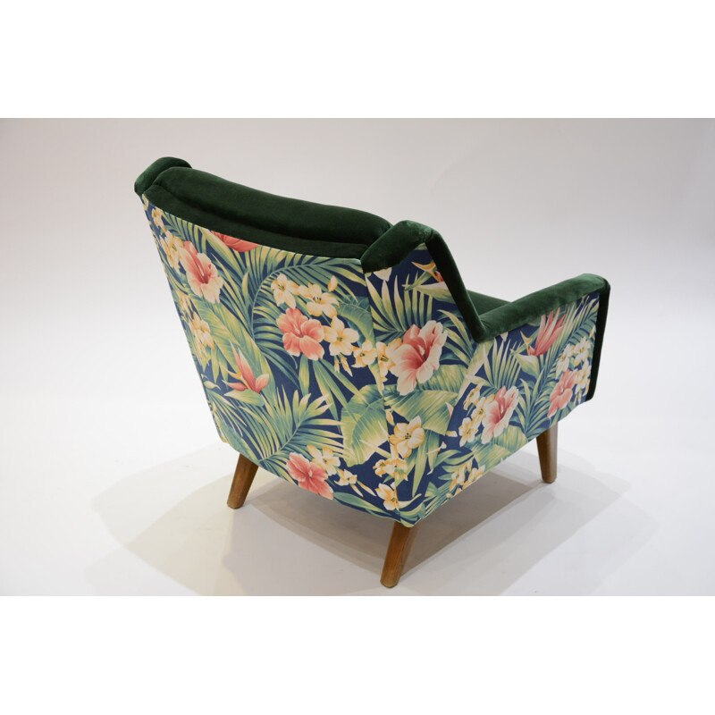 Tropical patterned green Soviet armchair - 1960s