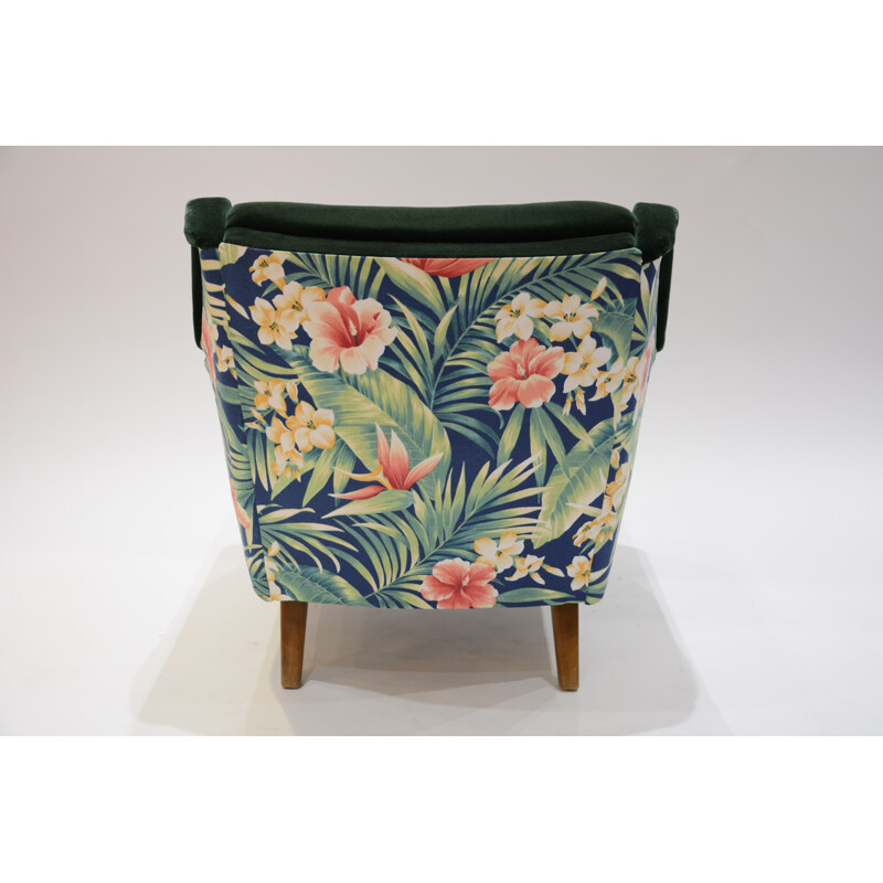 Tropical patterned green Soviet armchair - 1960s