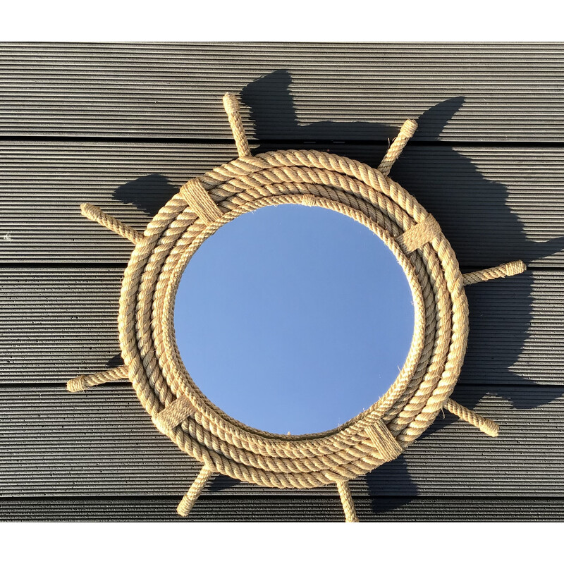 Miroir soleil vintage en corde par Audoux-Minet