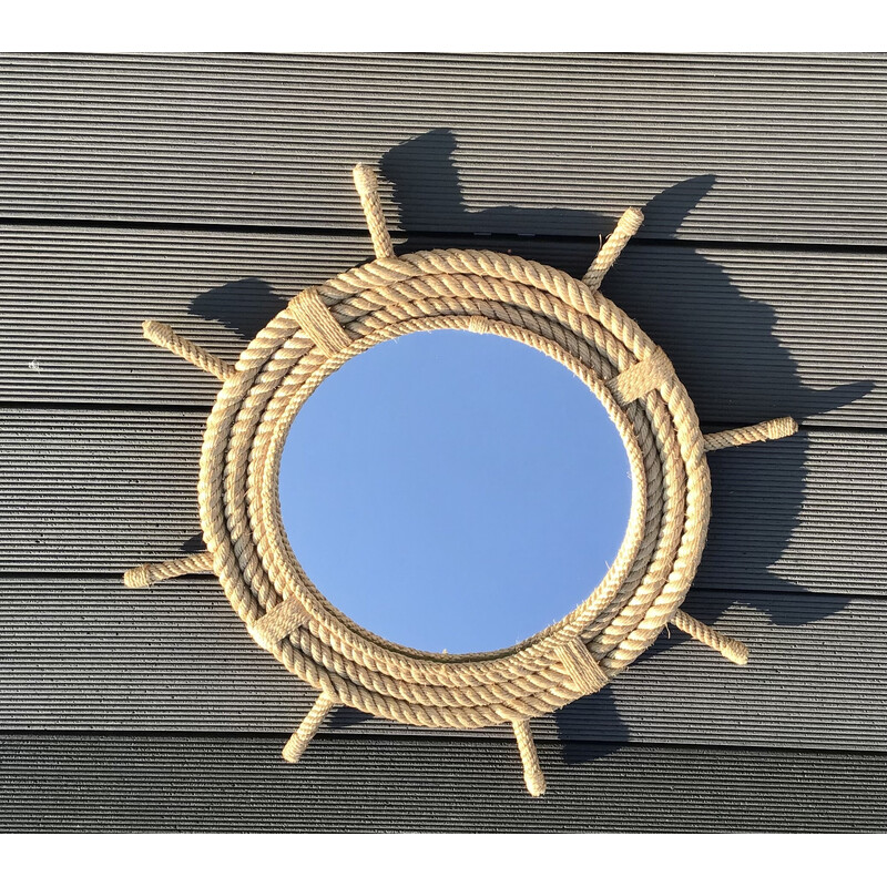Miroir soleil vintage en corde par Audoux-Minet