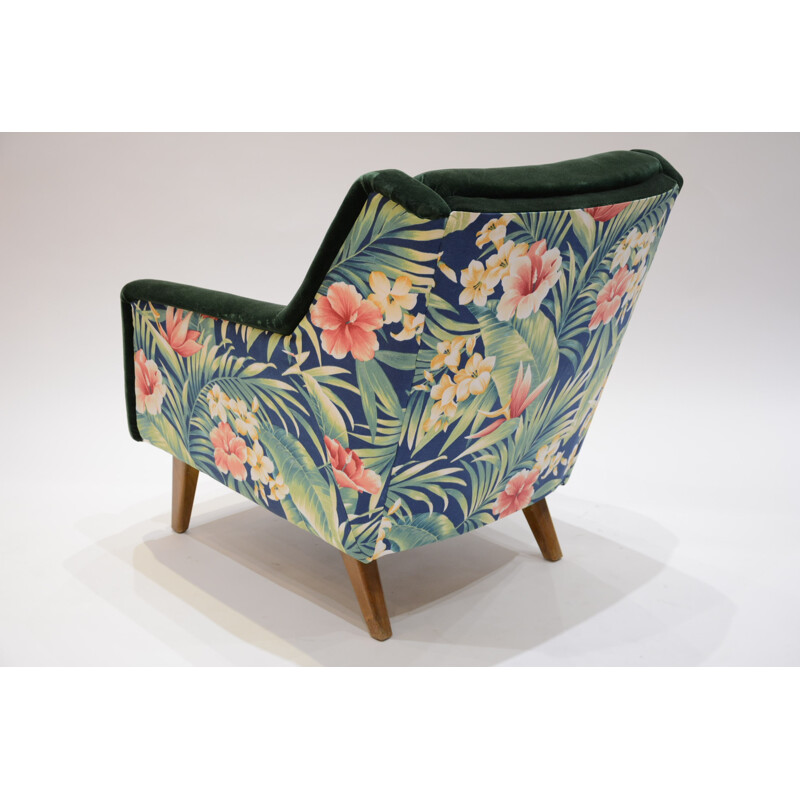 Tropical patterned green Soviet armchair - 1960s