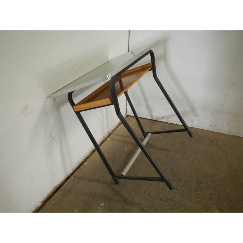 Banc d'école vintage en fer et formica