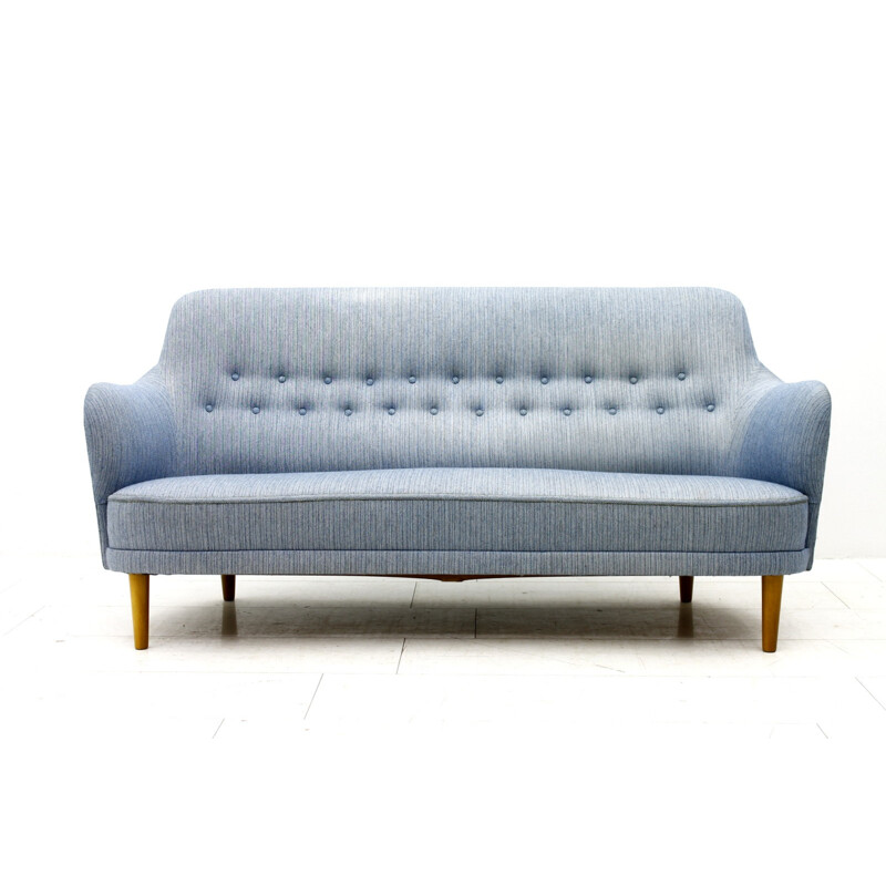 Blue cotton 3-seater sofa by Carl Malmsten Sweden - 1940s