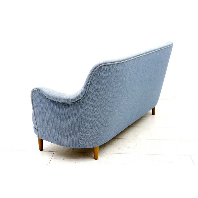 Blue cotton 3-seater sofa by Carl Malmsten Sweden - 1940s