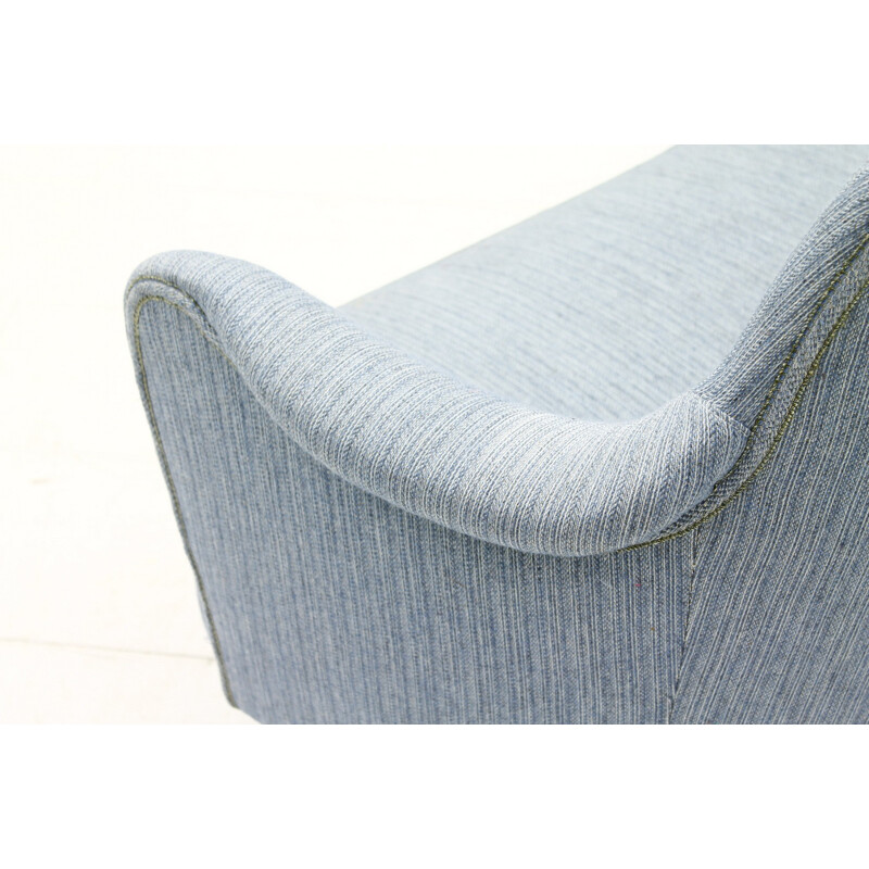 Blue cotton 3-seater sofa by Carl Malmsten Sweden - 1940s