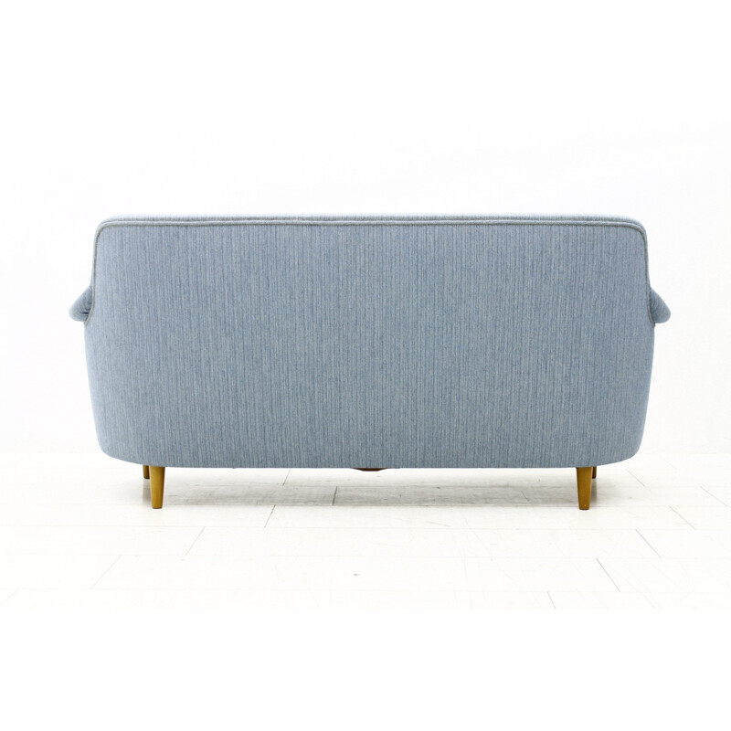 Blue cotton 3-seater sofa by Carl Malmsten Sweden - 1940s