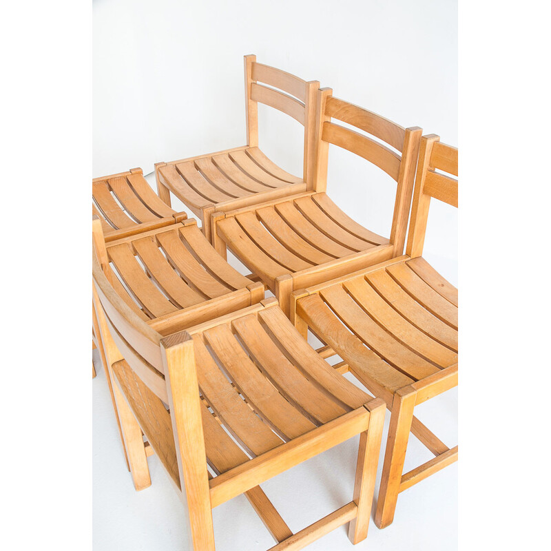 Set of 6 vintage solid beechwood chairs by André Sornay, France 1960