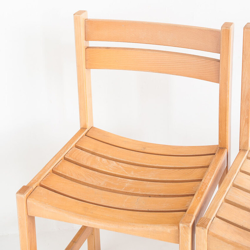 Set of 6 vintage solid beechwood chairs by André Sornay, France 1960