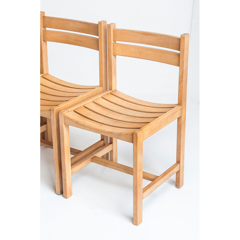 Set of 6 vintage solid beechwood chairs by André Sornay, France 1960