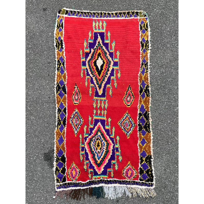 Vintage red Berber Boucherouite rug