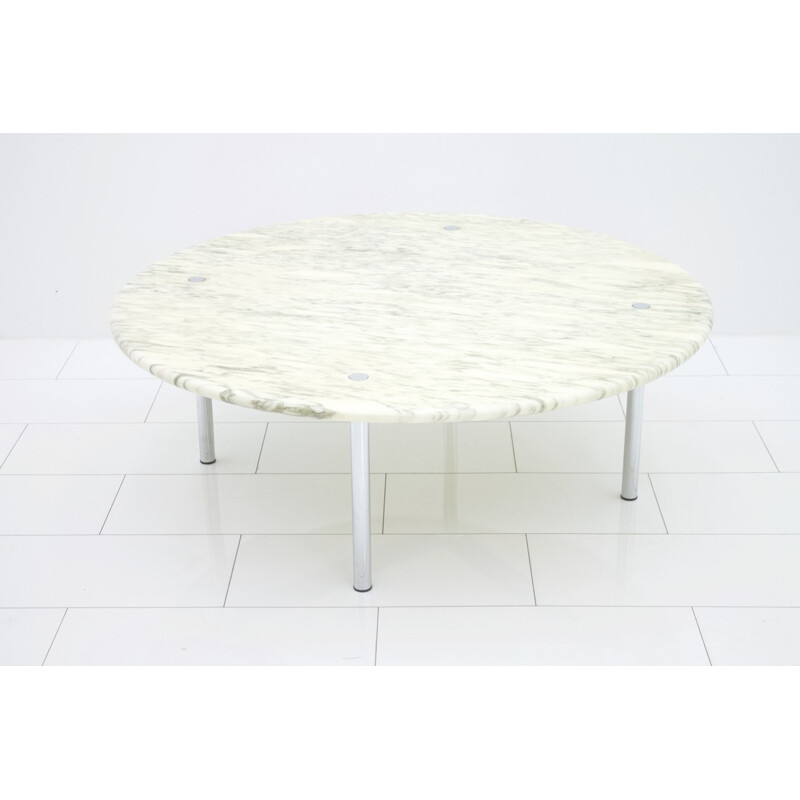 Table basse ronde en marbre de carrare et métal chromé par Erwine & Estelle Laverne - 1950