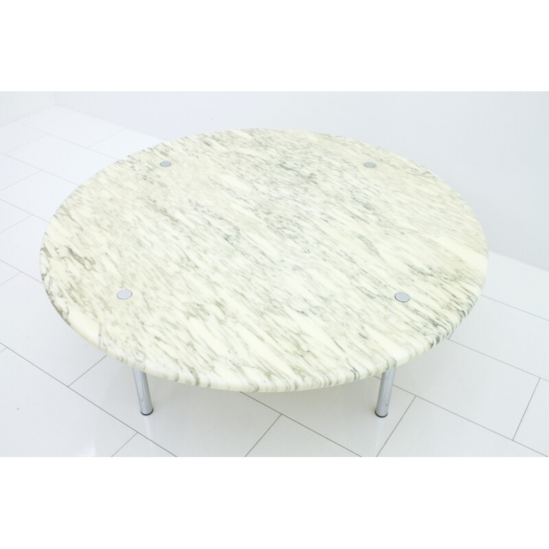 Carrara Marble and Chrome Round coffee Table by Erwine & Estelle Laverne - 1950s