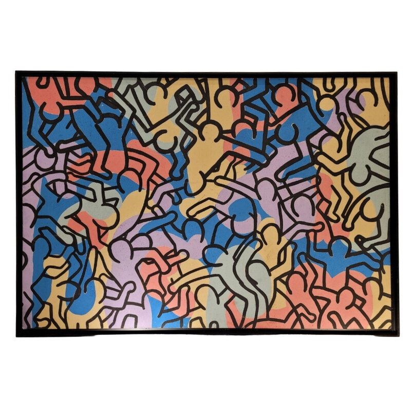 Huile sur toile vintage "Composition" de Keith Haring, 1980