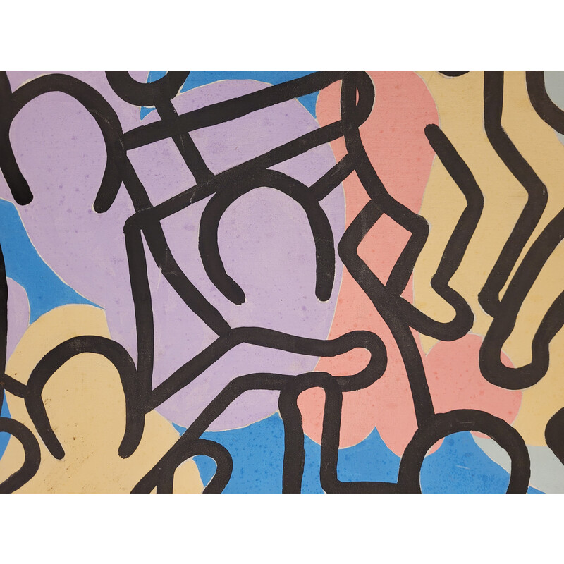 Vintage "Composition" oil on canvas by Keith Haring, 1980s