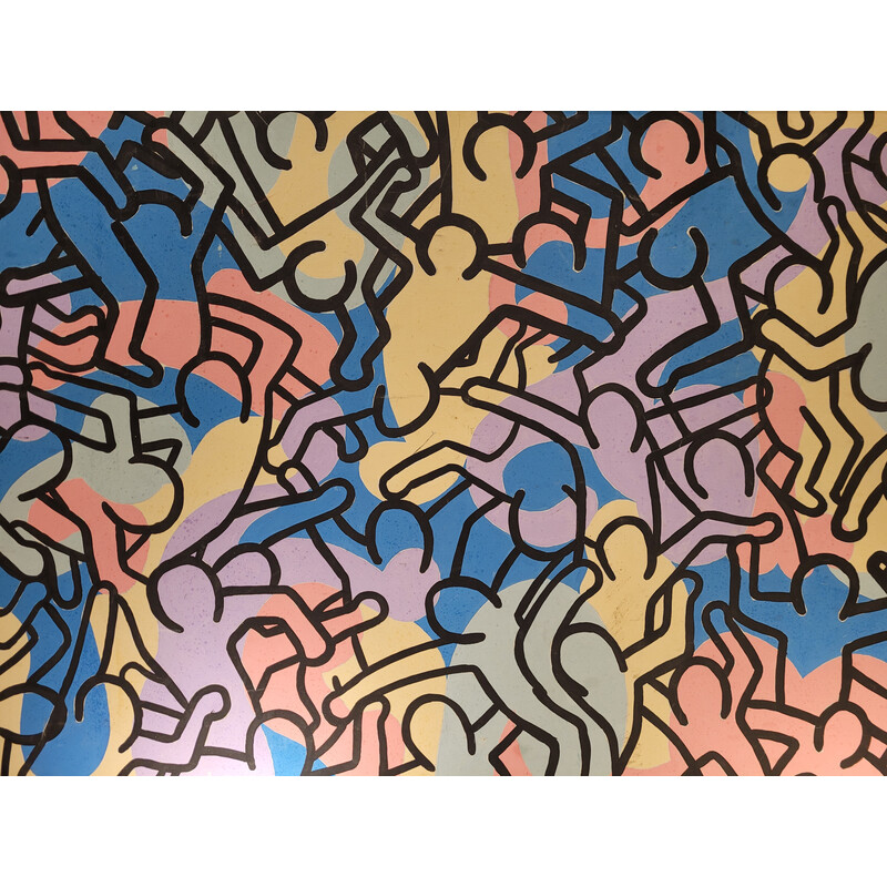 Vintage "Composition" oil on canvas by Keith Haring, 1980s