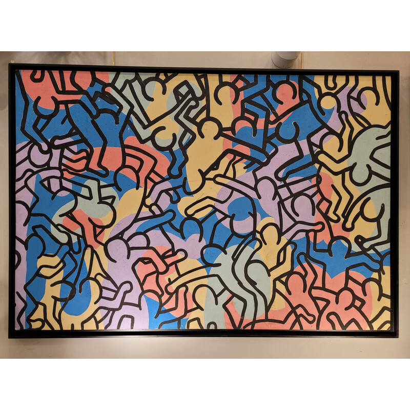 Huile sur toile vintage "Composition" de Keith Haring, 1980