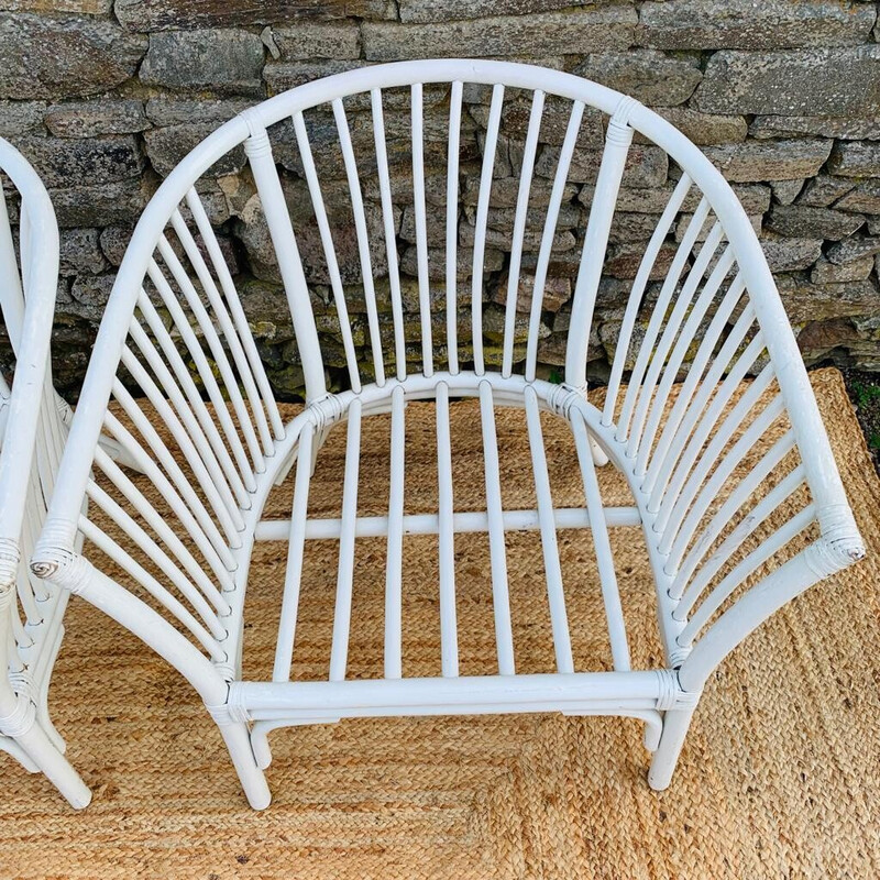 Vintage white rattan living room set, 1970