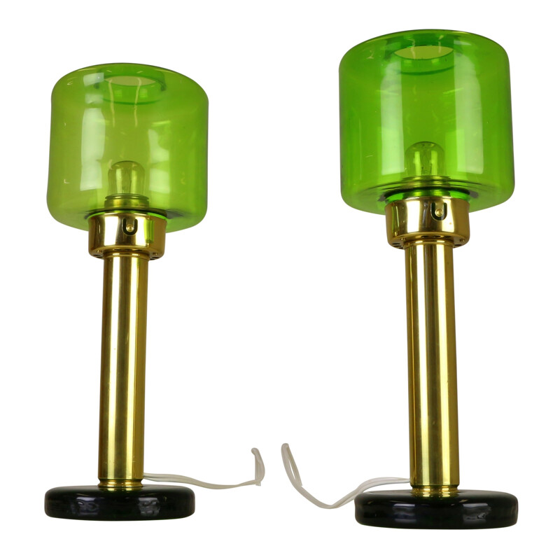 Set of two table lamps in green glass by Hans Agne Jakobsson - 1960s