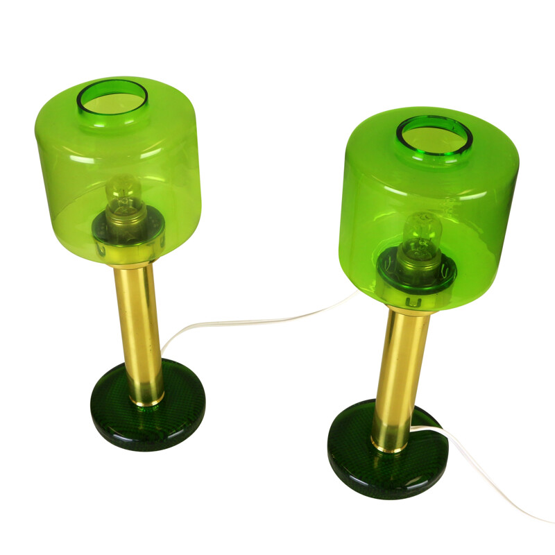 Set of two table lamps in green glass by Hans Agne Jakobsson - 1960s