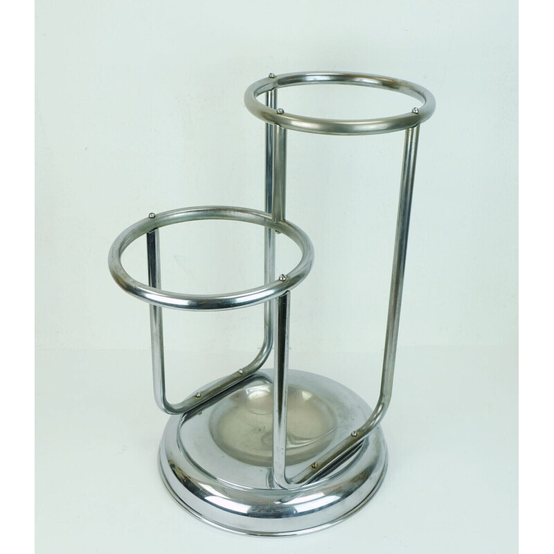 Vintage art deco umbrella stand in chrome plated metal, 1930s