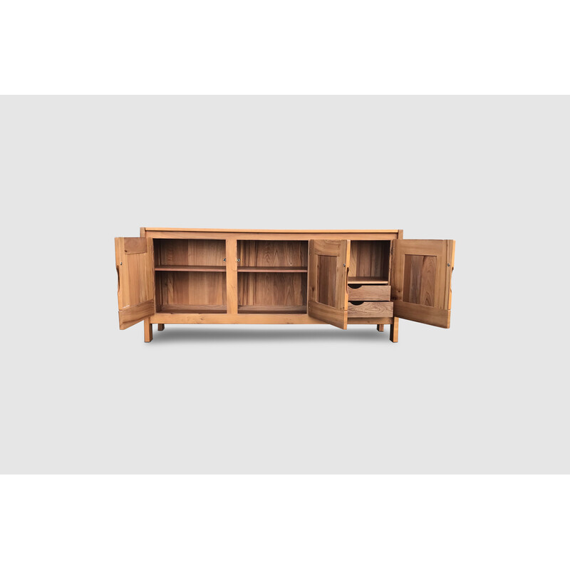 Vintage solid elmwood sideboard by Roland Haeusler for Maison Regain, 1970s