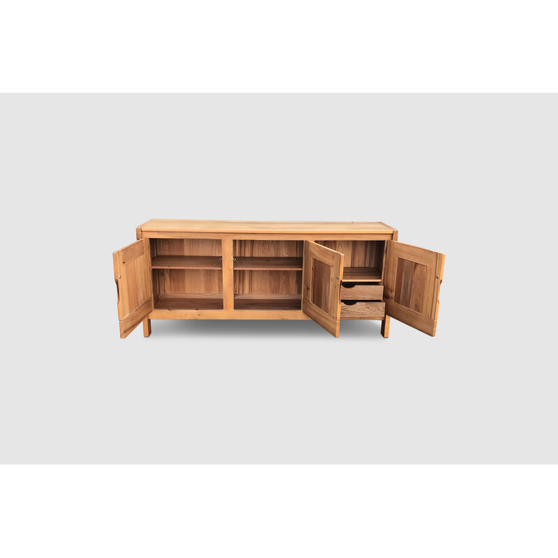 Vintage solid elmwood sideboard by Roland Haeusler for Maison Regain, 1970s