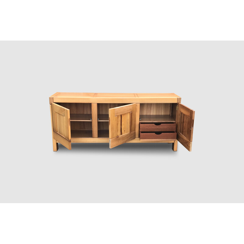 Vintage solid elmwood sideboard by Roland Haeusler for Maison Regain, 1970s