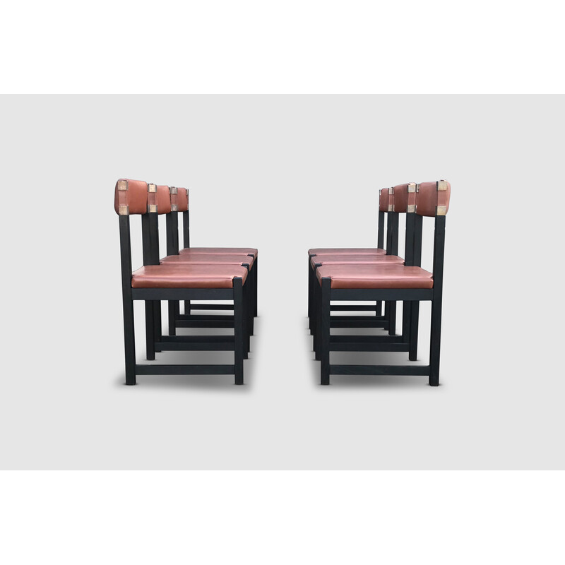 Set van 6 vintage gebeitste eiken stoelen door Emiel Veranneman voor België coene 1970