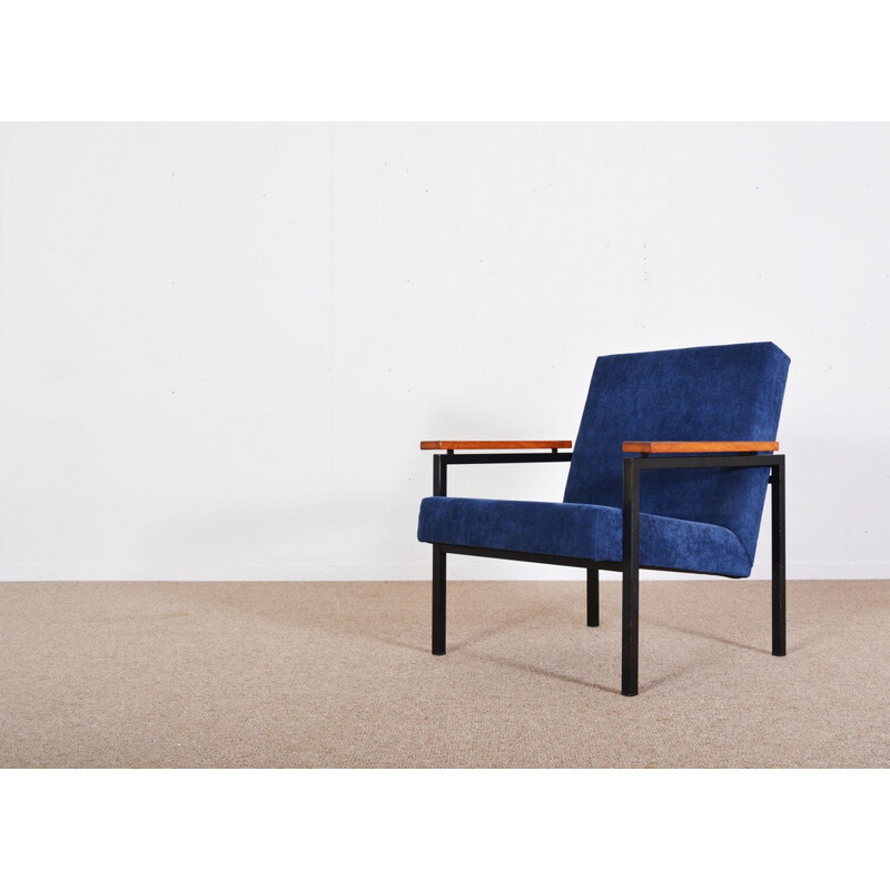 Blue easy chair in steel and fabric model 30 by Gijs Van Der Sluis - 1960s