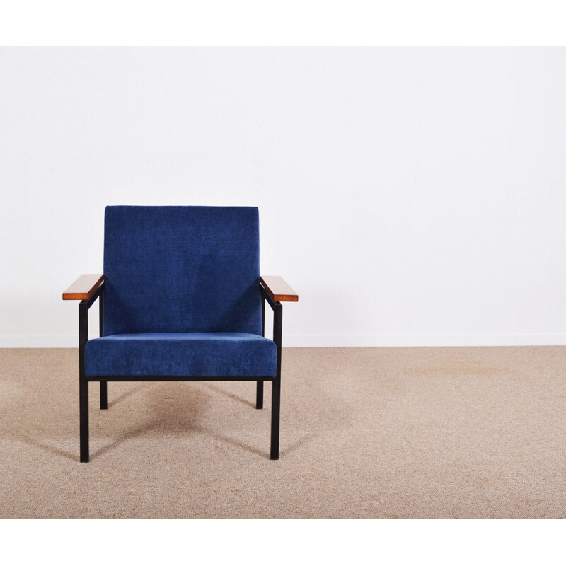 Blue easy chair in steel and fabric model 30 by Gijs Van Der Sluis - 1960s