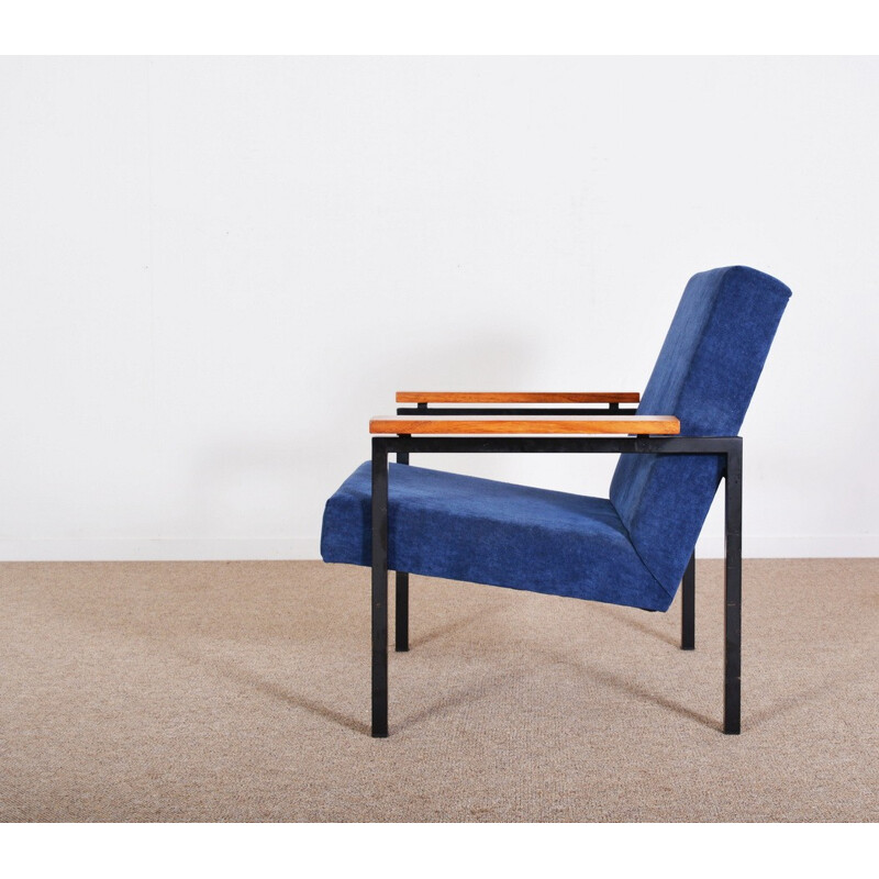 Blue easy chair in steel and fabric model 30 by Gijs Van Der Sluis - 1960s