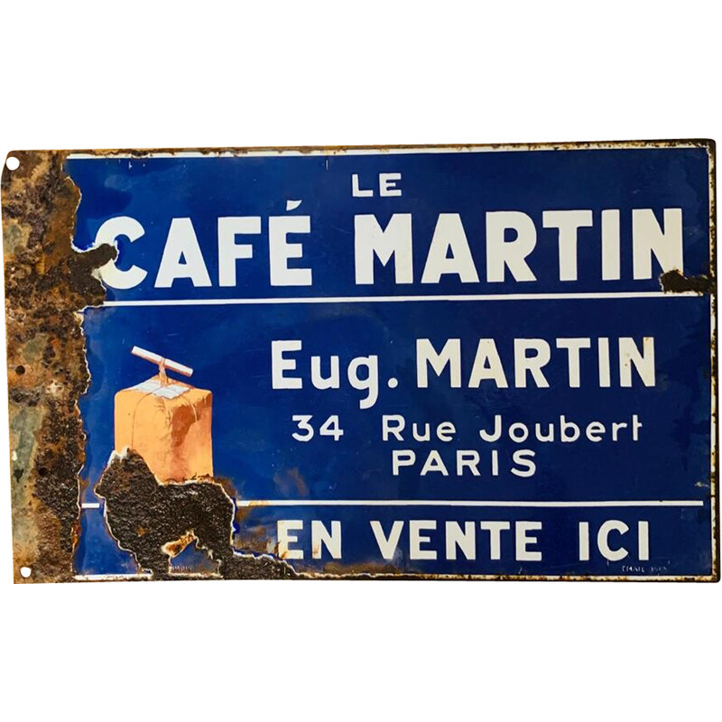 Plaque émaillée vintage le café Martin