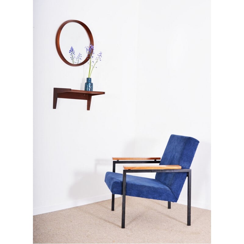 Blue easy chair in steel and fabric model 30 by Gijs Van Der Sluis - 1960s