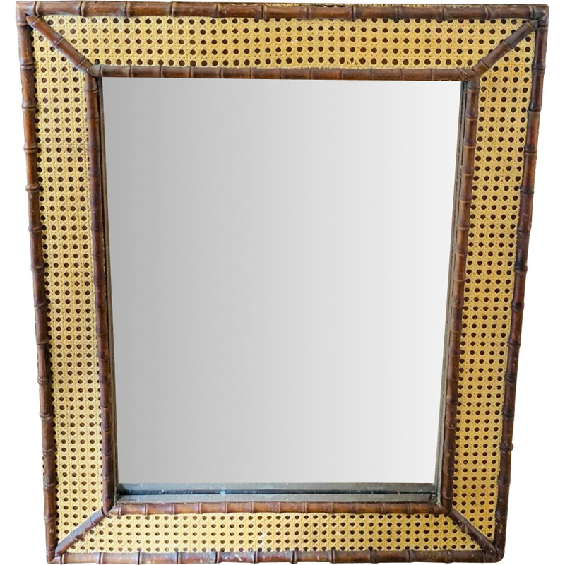 Vintage wood and cane mirror