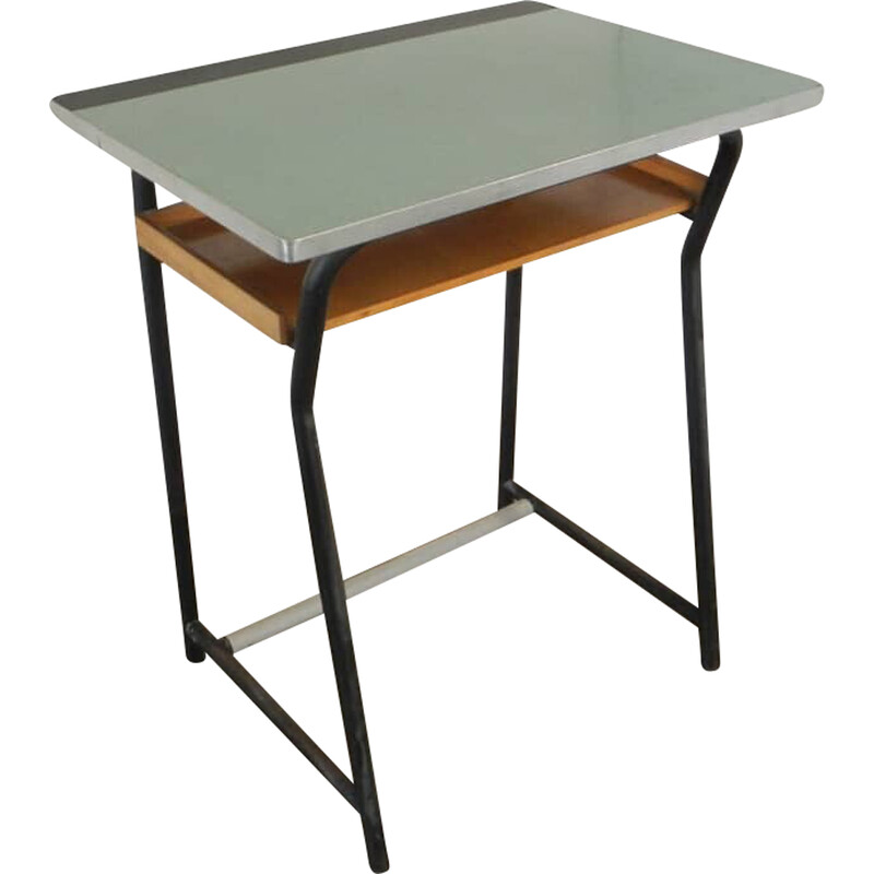 Banc d'école vintage en fer et formica