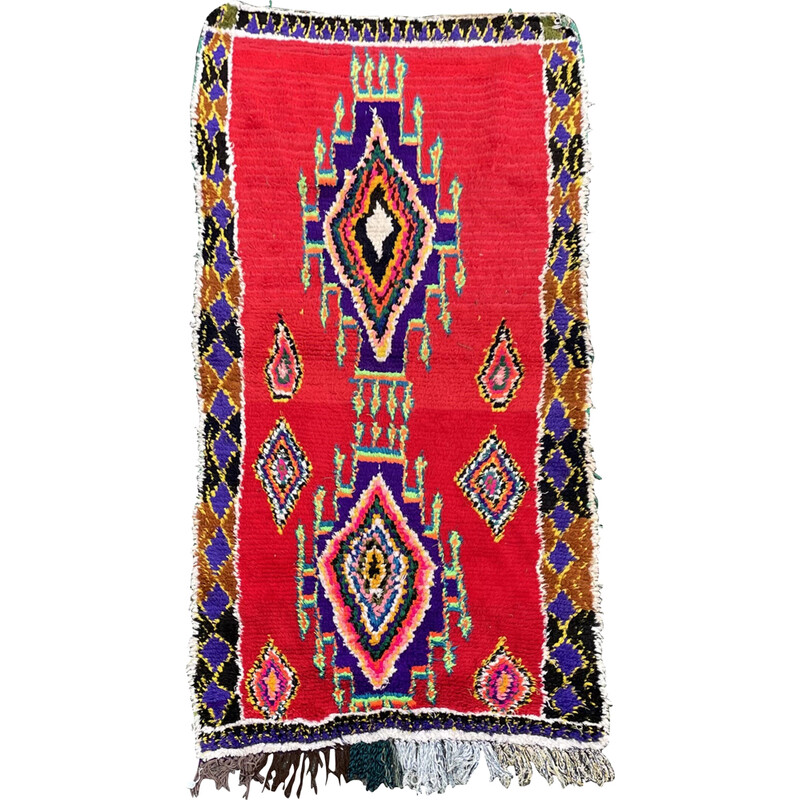 Vintage red Berber Boucherouite rug