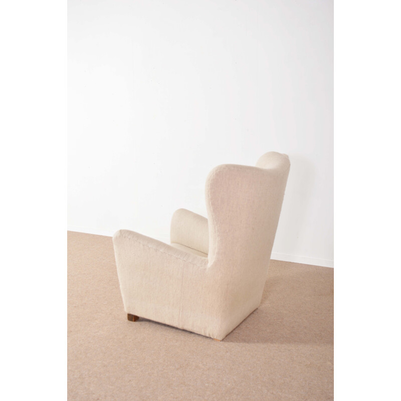 Beige armchair in wool and wood - 1940s