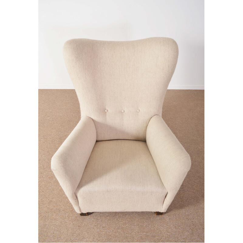 Beige armchair in wool and wood - 1940s
