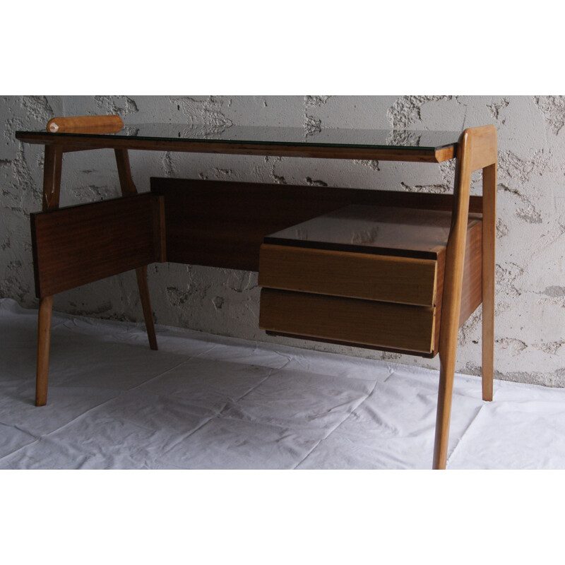 Desk in wood and glass by Vittorio Dassi - 1950s