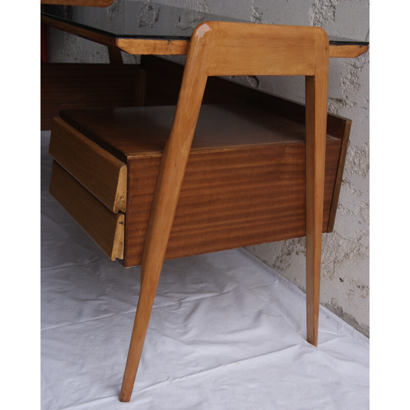 Desk in wood and glass by Vittorio Dassi - 1950s