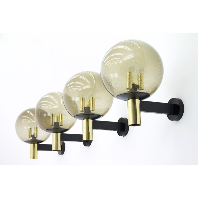 Wall lamp in smoked glass and brass by Glashütte Limburg - 1970s