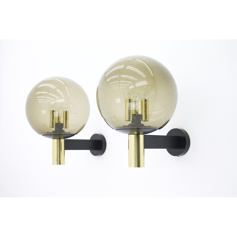 Wall lamp in smoked glass and brass by Glashütte Limburg - 1970s